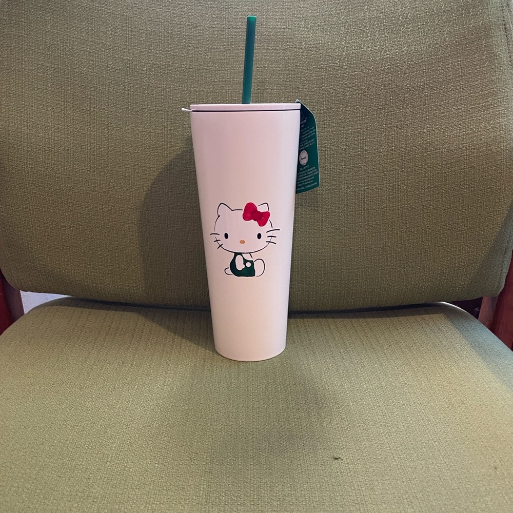 Starbucks White Hello Kitty Tumbler with Red Bow